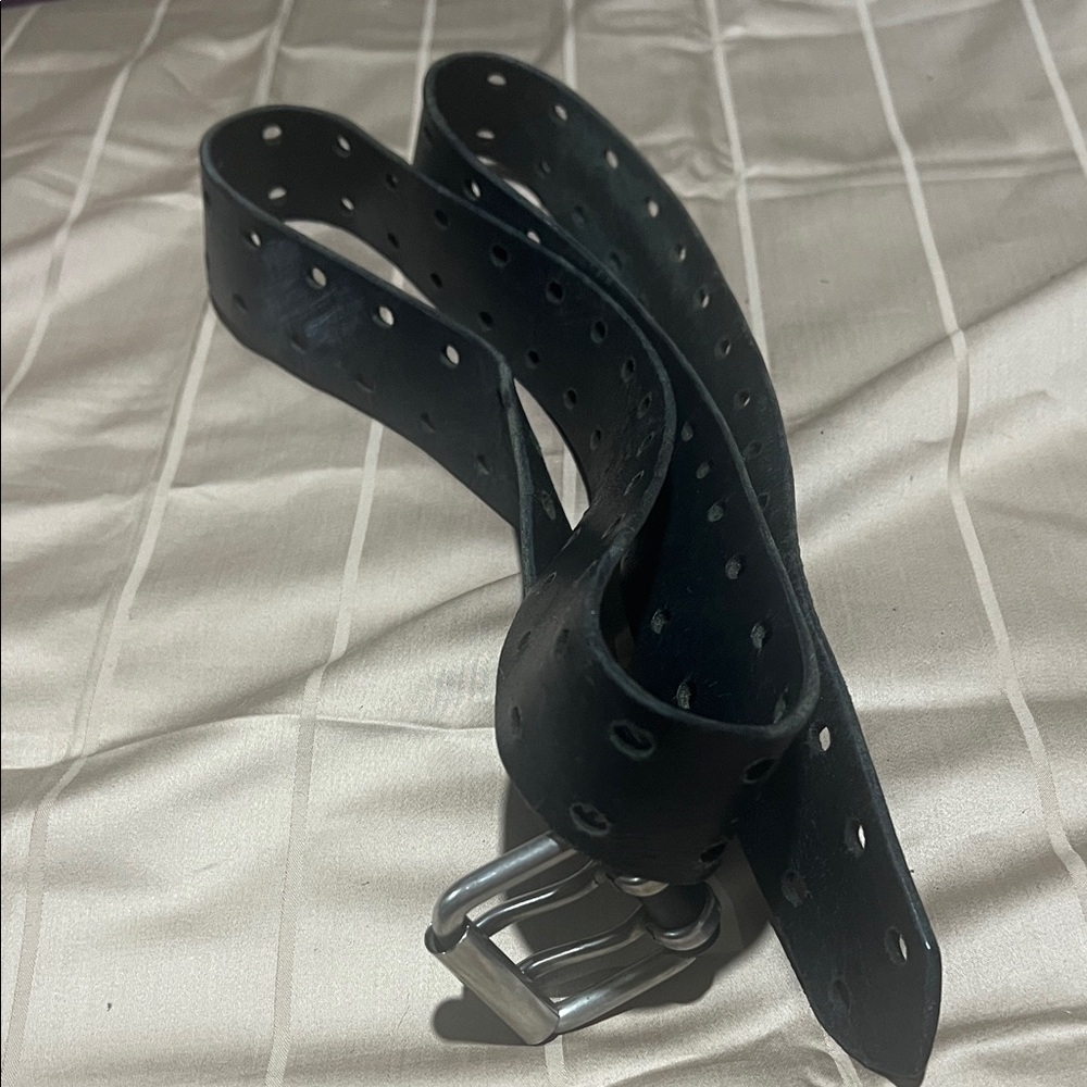 Black Leather Belt with Silver Buckle